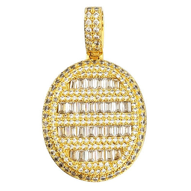 Baguette CZ Oval Bling Bling Pendant in Gold