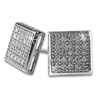 Medium Box CZ Micro Pave Earrings .925 Silver