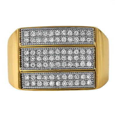 Triple Bars CZ Mens Micro Pave Bling Bling Ring