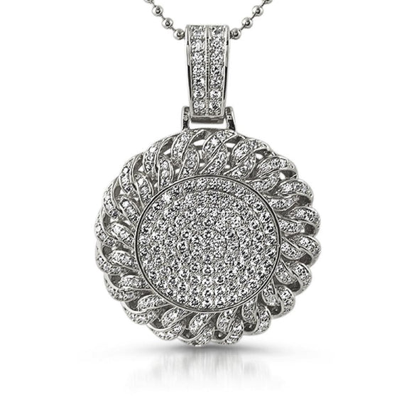 Cuban CZ Circle  Pendant Rhodium