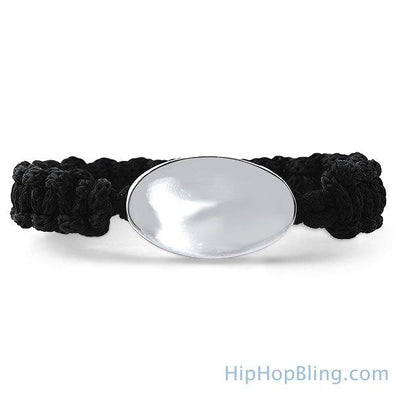 Silver Oval ID Paracord Style Bracelet